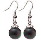 Lovely 10mm Round Black AB Color Seashell Beads Drop Earrings With Fish Hook