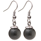 Lovely 10mm Round Black Seashell Beads Drop Earrings With Fish Hook