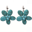Wholesale Lovely Cluster Blue Turquoise Flower Drop Earrings With Rhinestone Fish Hook