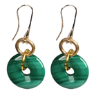 Beautiful Ethnic Style Donut Shape Natural Green Peacock Stone Earrings with Golden Loop Charm