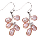 Fashion 5-6mm Natural Purple Freshwater Pearl Branch Drop Earrings With Fish Hook