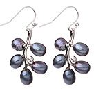 Fashion 5-6mm Natural Black Freshwater Pearl Branch Drop Earrings With Fish Hook