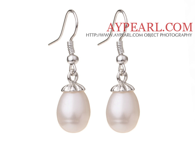 Lovely Natural 10-11mm White Freshwater Pearl And Silver Color Charm Drop Earrings With Fish Hook
