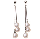 Lovely 8-9mm Natural Oval Shape White Freshwater Pearl Dangle Studs Earrings