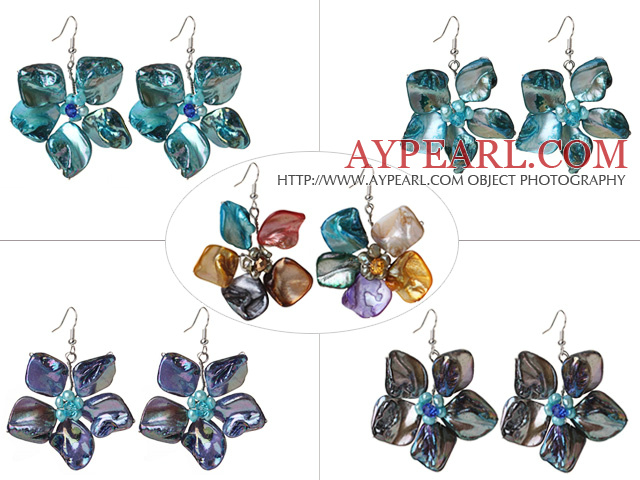 Newly Summer Design Lovely 5 Pairs Pearl Shell Flower Earrings with Fish Hook