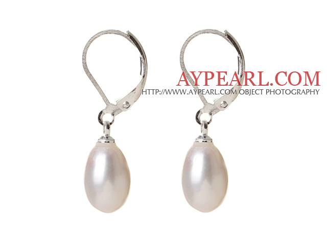 Elegant Natural Drop Shape White Freshwater Pearl Earrings with Lever Back Hook