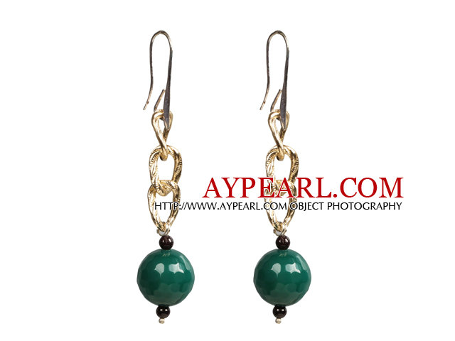 Beautiful Long Style Garnet Green Agate Beads Earrings with Golden Loop Charm