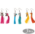 3 Pairs Lovely Style Round Jade Bead Dangle Earrings with Tassel and Cute Accessory