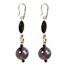 Wholesale Chic Long Style Black Lip Shell Purple Agate Garnet Beads Dangle Earrings