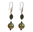 Wholesale Chic Long Style Eye Shape Black Lip Shell Peacock Agate Garnet Beads Dangle Earrings