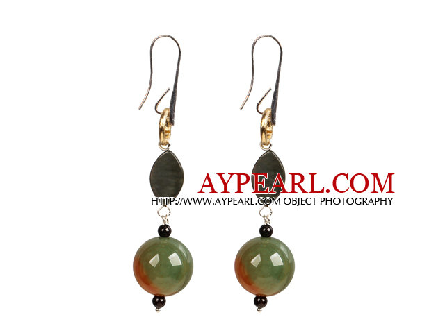Chic Long Style Eye Shape Black Lip Shell Peacock Agate Garnet Beads Dangle Earrings
