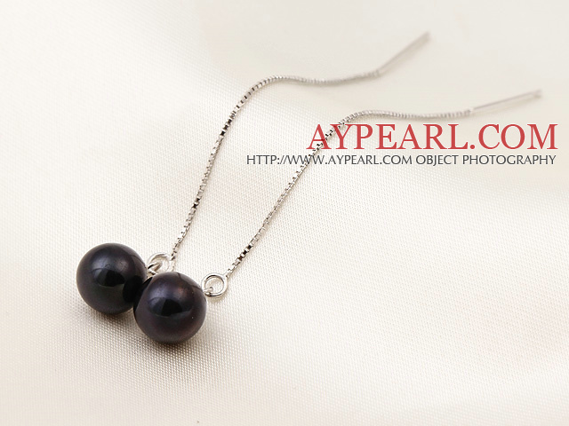 New Arrival Long Style AAA Grade Black Pearl 925 Sterling Silver Ear Line Jewelry