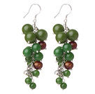 2014 Summer Lovely Style Round Green Jade and Glaze Beads Dangle Earrings with Fish Hook