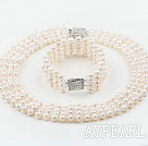 Four Strands White Freshwater Pearl Crystal Wedding / Bridal Sets