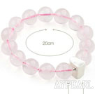 14mm Round Natural Rose Quartz Stretch Bracelet with Triangle Shape Thailand Silver Accessory