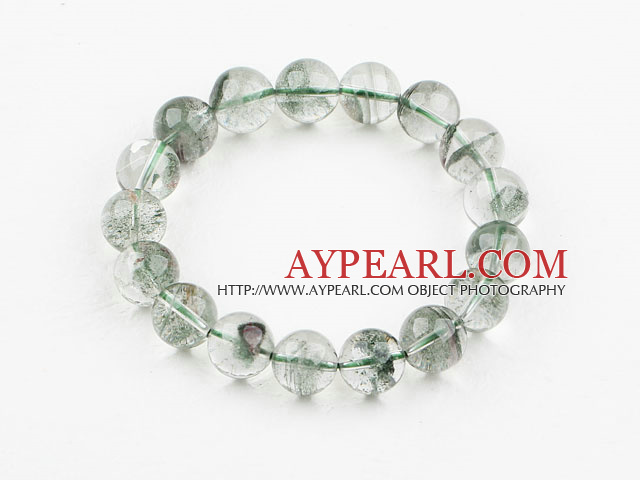 15mm Round Fancy Star Style Green Phantom Beaded Elastic Bangle Bracelet
