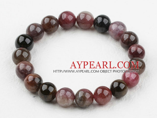 10-11mm Round Tourmaline Beaded Elastic Bangle Bracelet
