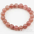 Wholesale 10mm Round Pink Strawberry Quartz Beaded Elastic Bangle Bracelet
