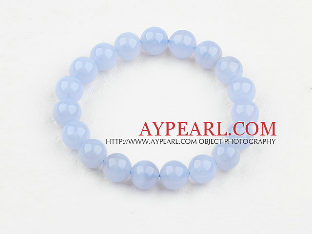 7mm Round Natural Chalcedony Beaded Elastic Bangle Bracelet
