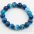 12mm Natural Faceted Brazil Stripe Agate Beaded Elastic Bangle Bracelet