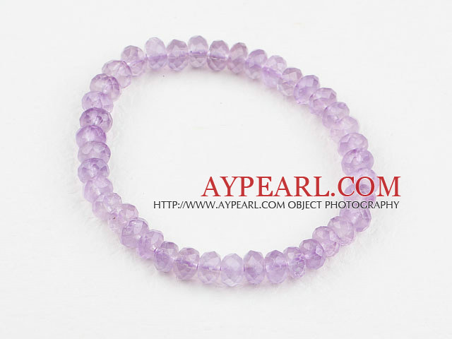 Natural Faceted Abacus Shape Amethyst Elastic Bangle Bracelet