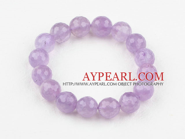 8mm Faceted Natural Amethyst Beaded Elastic Bangle Bracelet