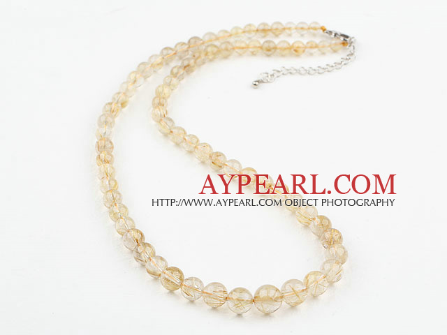 A Grade Natural Golden Rutilated Quartz Necklace with Sterling Silver Clasp