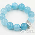 Wholesale 16mm Natural Cyanite Beaded Elastic Bangle Bracelet with Thailand Silver Accessory