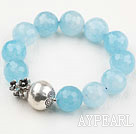 Wholesale 16mm Natural Cyanite Beaded Elastic Bangle Bracelet with Sterling Silver Accessory