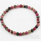Wholesale 5mm Multi Color Round Natural Tourmaline Beaded Elastic Bangle Bracelet