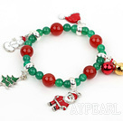 Green Agate and Carnelian Stretch Xmas / Christmas Charm Bracelet