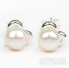 Fashion Style 6-7mm Natural White Freshwater Pearl Studs Earrings with Heart Shape Accessories