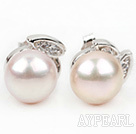 Fashion Style 9-10mm Natural Violet Freshwater Pearl Studs Earrings with Rhinestone Accessories