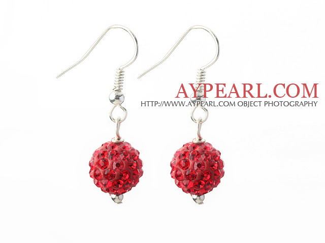 Classic and Simple Design 10mm Red Round Rhinestone Ball Earrings