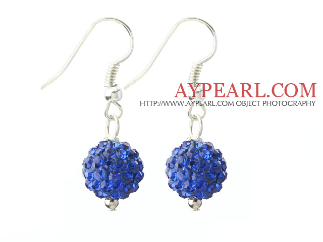 Classic and Simple Design 10mm Dark Blue Round Rhinestone Ball Earrings