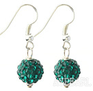 Classic and Simple Design 10mm Peacock Green Round Rhinestone Ball Earrings