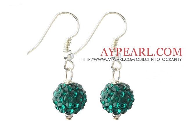 Classic and Simple Design 10mm Peacock Green Round Rhinestone Ball Earrings