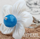 Wholesale Faceted Blue Agate and White Shell Flower Adjustable Ring