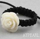 Wholesale 5 Pieces Beige Color Imitation Turquoise Rose Flower Woven Drawstring Adjustable Ring