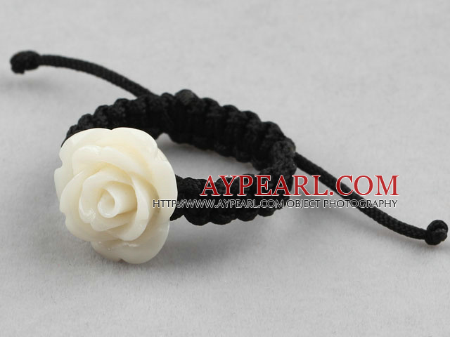 5 Pieces Beige Color Imitation Turquoise Rose Flower Woven Drawstring Adjustable Ring
