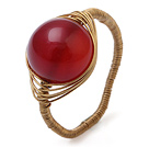 Beautiful 12mm Round Red Agate Ball Layer Copper Wired Crochet Ring