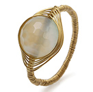 Beautiful 12mm Round Facted Natural Agate Ball Layer Copper Wired Crochet Ring