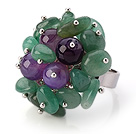 Wholesale Lovely Handmade Cluster Style Aventurine And Round Purple Agate Adjustable Metal Ring