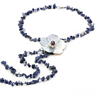 hot lapis chips and shell flower necklace