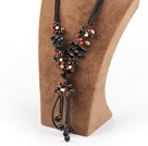 multi strand Y shape beautiful pearl crystal and black agate necklace
