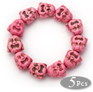 5 Pieces Dyed Pink Color Turquoise Maitreya Buddha Head Stretch Bangle Bracelets