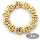 5 Pieces Dyed Yellow Color Turquoise Maitreya Buddha Head Stretch Bangle Bracelets