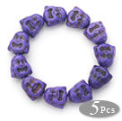5 Pieces Dyed Purple Color Turquoise Maitreya Buddha Head Stretch Bangle Bracelets