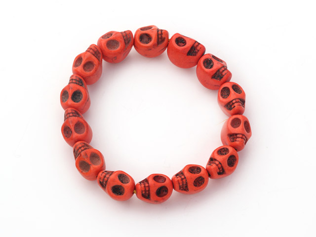 5 Pieces Dyed Orange Red Skull Stretch Bangle Bracelet ( Total 5 Pieces)