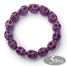 5 Pieces Dyed Purple Turquoise Skull Stretch Bangle Bracelet ( Total 5 Pieces)
